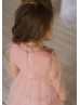 High Neck Blush Pink Tulle Flower Girl Dress